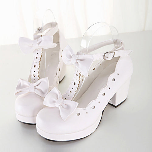 Ribbon Heart-Shaped Cutout Lolita High-Heel Pumps