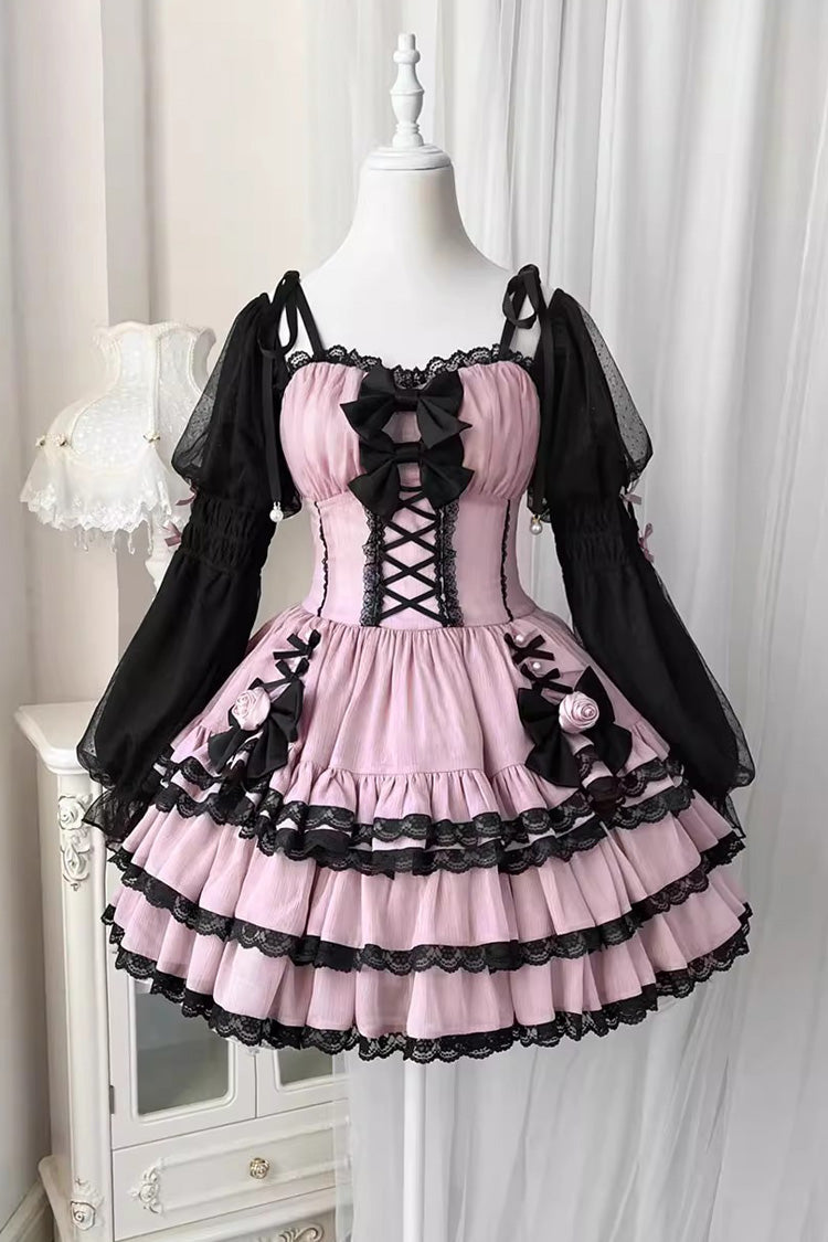 Purple Black Layered Ruffled Bow Sweet Lolita Long Sleeve Dress