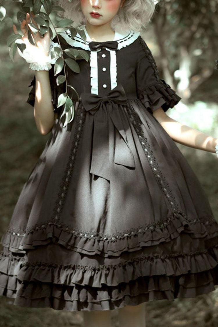 Gothic Lolita Ruffled Dress with Bow Details and Layers