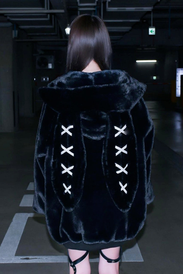 Black Rabbit Ears Hooded Punk Coat
