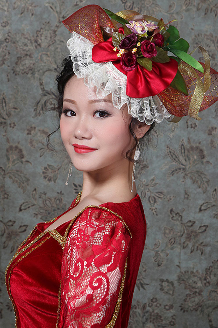 Scarlet Victorian Lolita Prom Dress with Hollow Floral Embroidery
