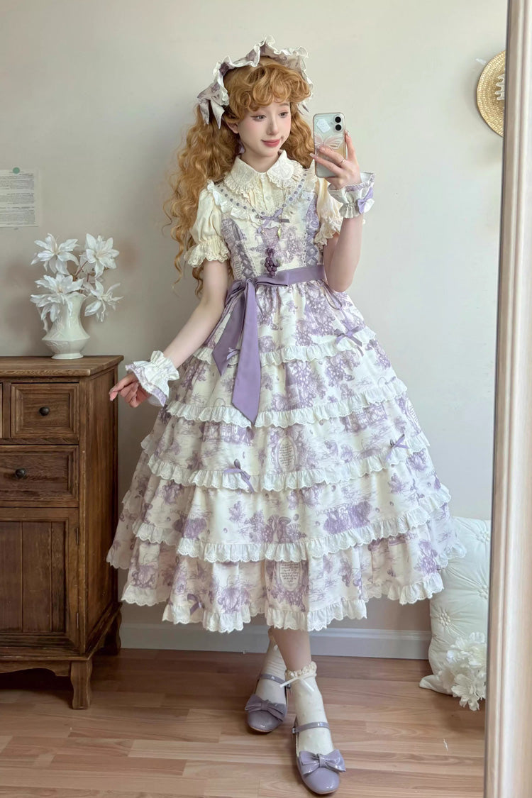 Grape Moon Almanac Violet Sleeveless Tiered Ruffled Bow Lolita JSK - Grape Moon Almanac
