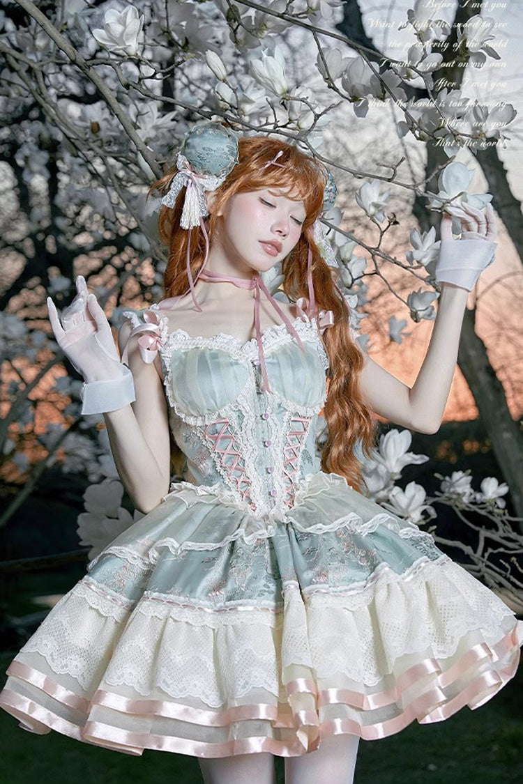 Green Multi-Layer Printed Elegant Lolita JSK Dress - Bowknot Ruffled