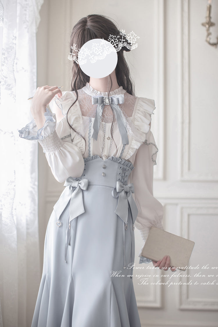 Navy Slim-Fit Sweet Lolita Fishtail Dress with Bowknot Accents