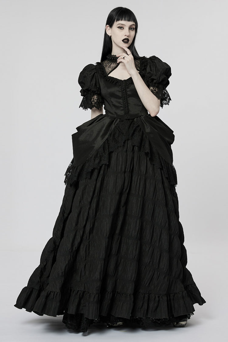 Gothic Lace Dress with Ruffled Sleeves and Stitching