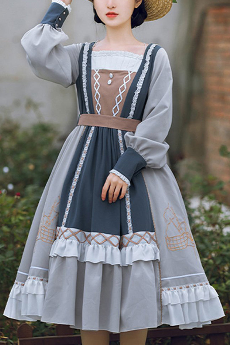 Multi-Color Sweet Lolita OP Dress Detachable Collar Ruffled - Altfashion Shop