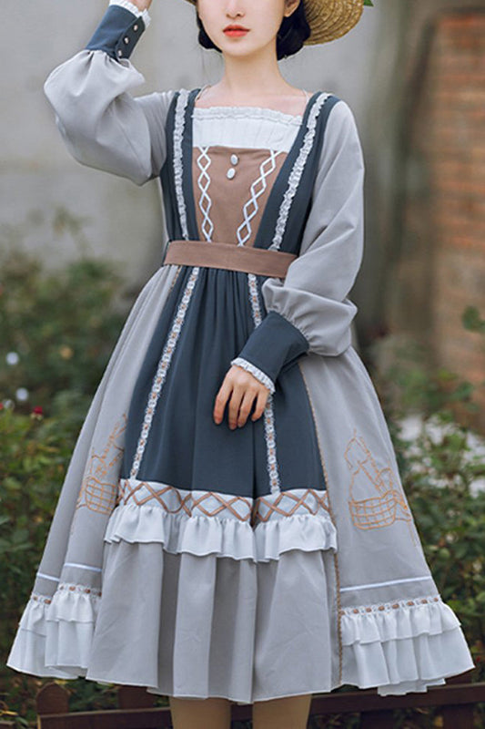 Multi-Color Sweet Lolita OP Dress Detachable Collar Ruffled - Altfashion Shop