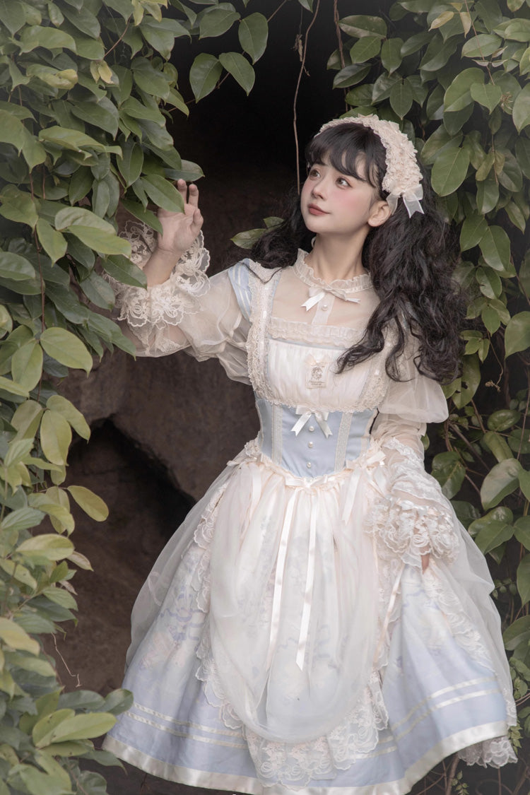 Ballet Rabbit Print JSK Dress with Doll Design, Sweet Lolita