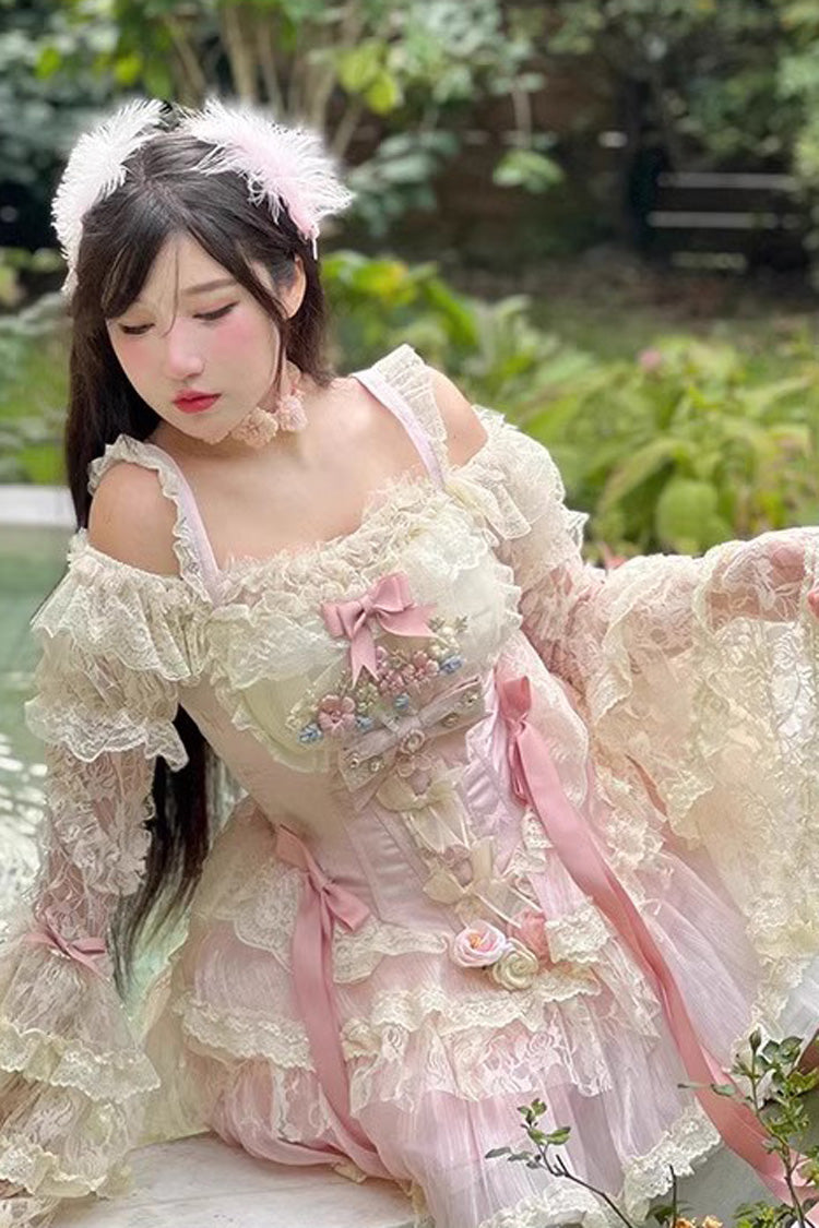 Pink Lace Flower Love Song Dress with Bowknot Details