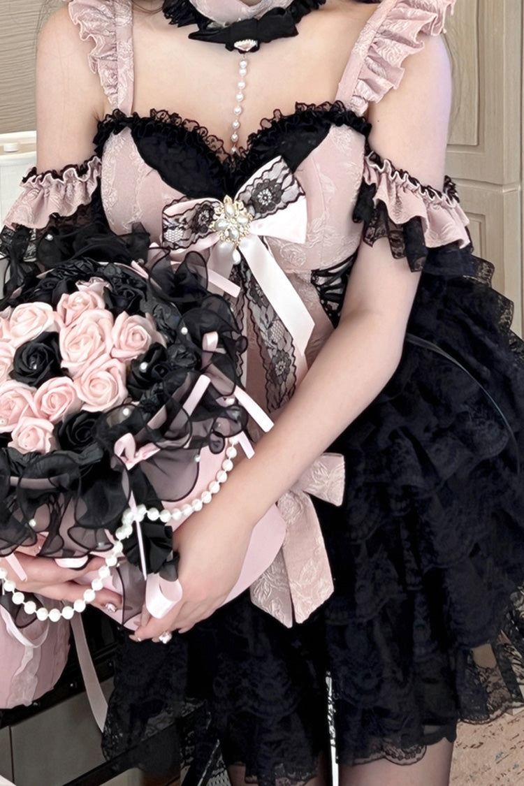Black Pink Blackberry Lover Multi-Layered Lace Sweet Skirt Set