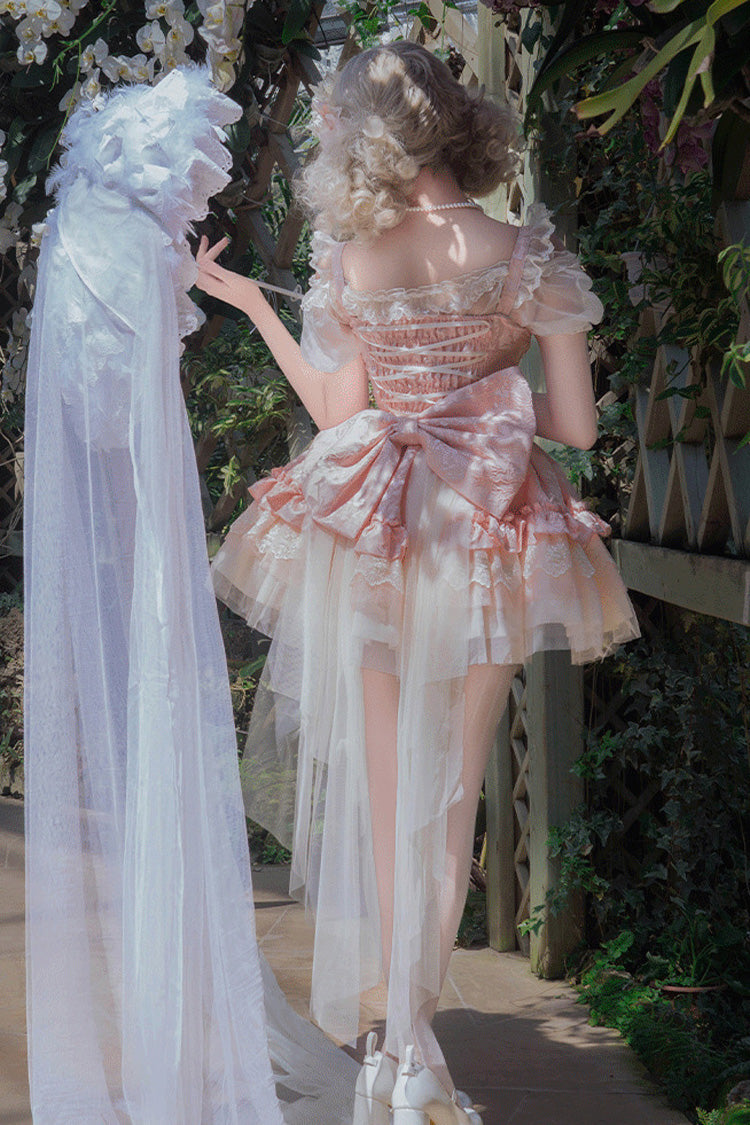 Blush Sleeveless Multi-Layer Ruffle Bow Lace-Up Sweet Princess JSK Dress