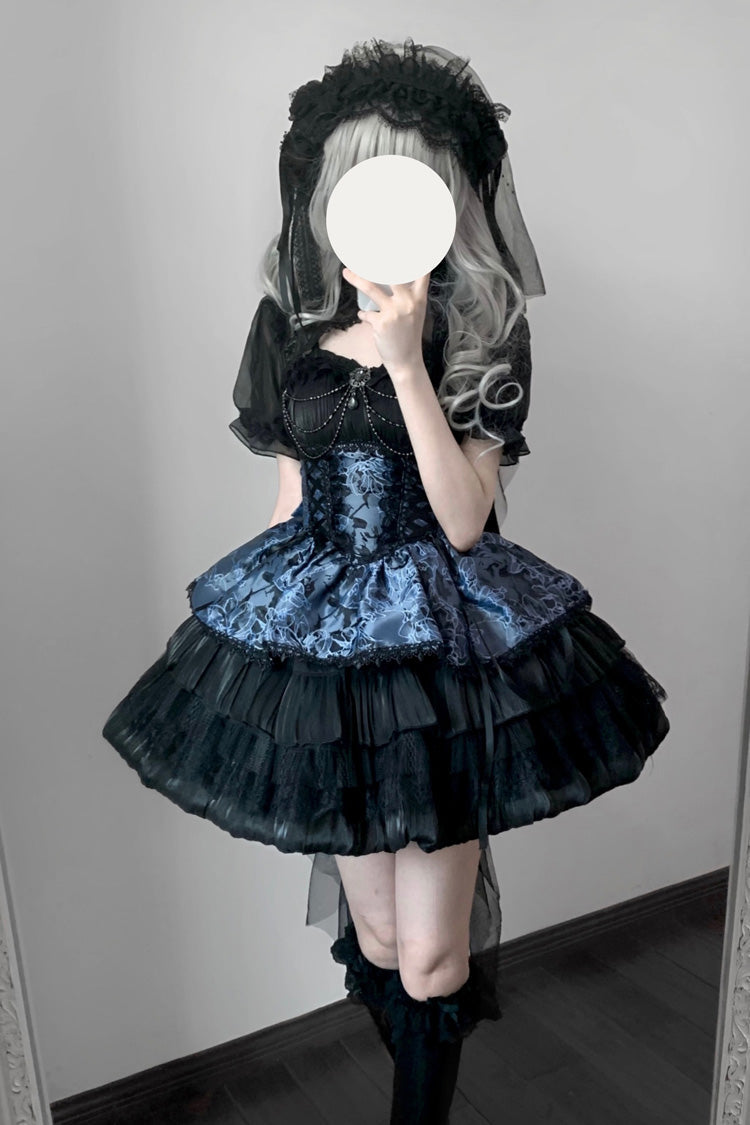 Ruffle Gothic JSK Dress with Night Print