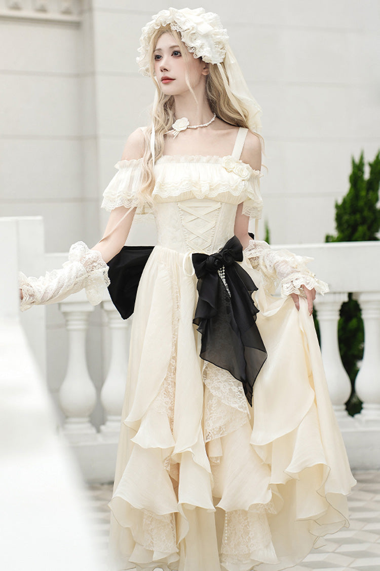 Cream Moonlight Variations Sleeveless Lace-Up Frilled Sweet Lolita Long JSK Dress