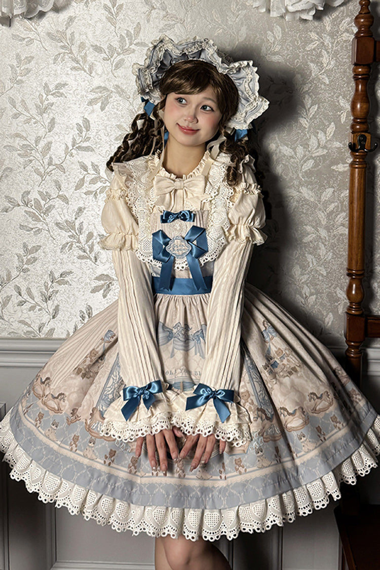 Fairy Tale Sleeveless Ruffle Bow JSK Dress with Print - Two Tones