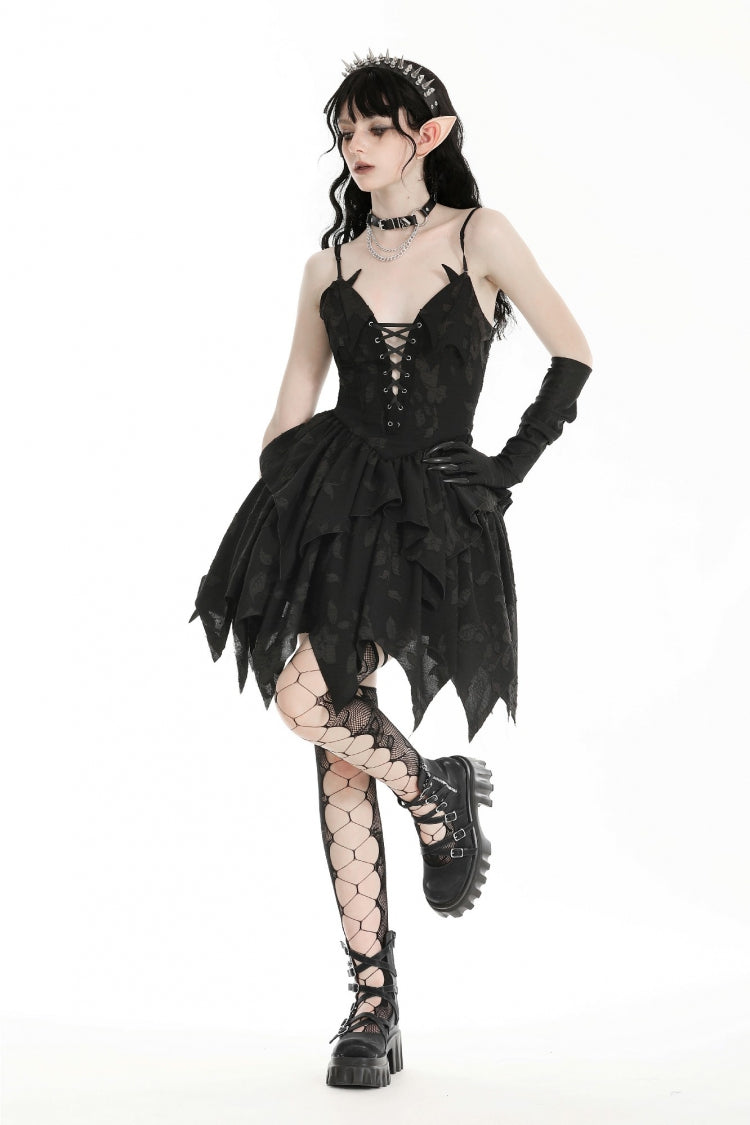 Halloween Printed Irregular Gothic Slip Dress with V-Neck
