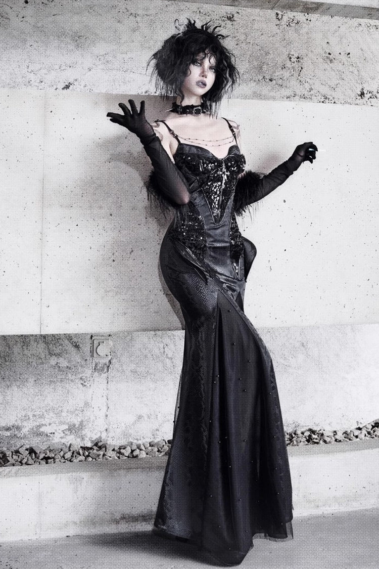 Black Print Stitching Sleeveless Gothic Lolita JSK Dress - Snake Eye Shadow