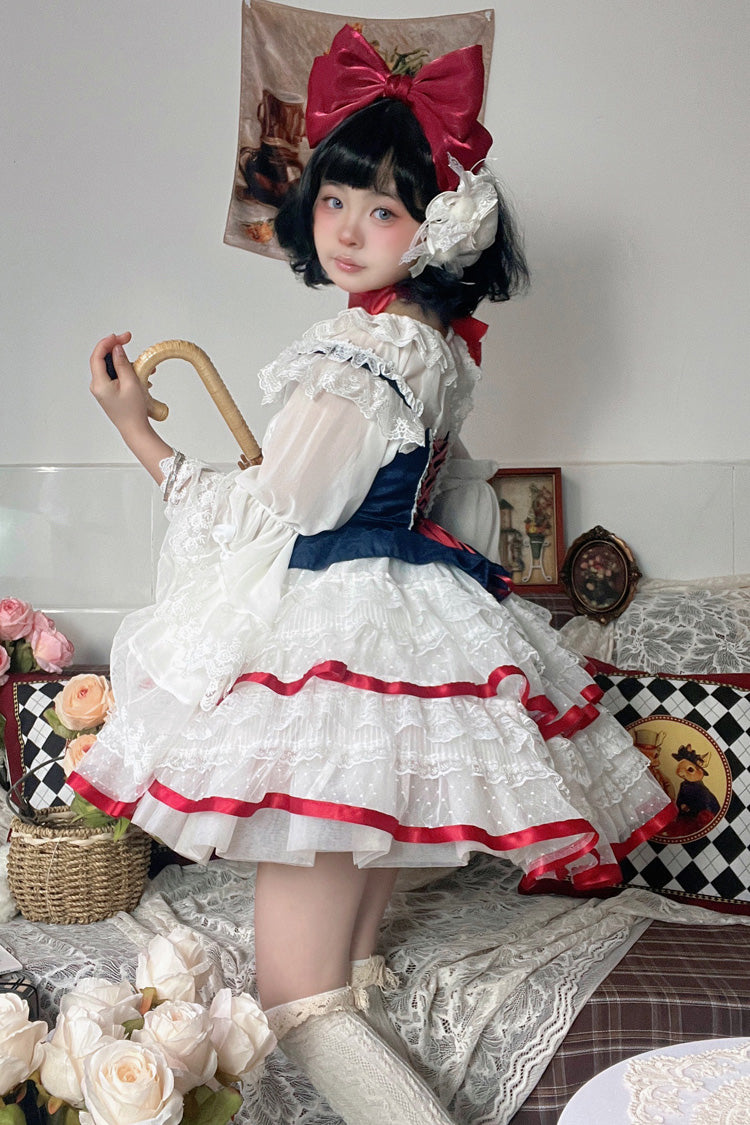 Snow White Ruffle Bow Lace Sweet Lolita JSK Dress, Two Versions