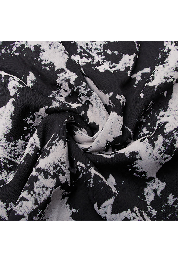 Folding Collar A-Shape Print Punk Slip Dress
