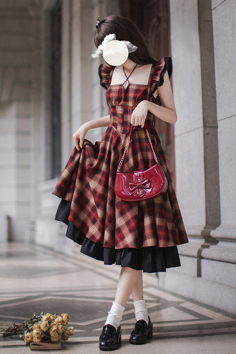 Red Madeline Print Ruffled Vintage Elegant Jumper Dress