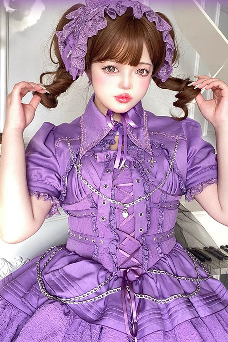 Sleeveless Triple Ruffle Bow Lace Up Gothic Lolita Jsk Dress