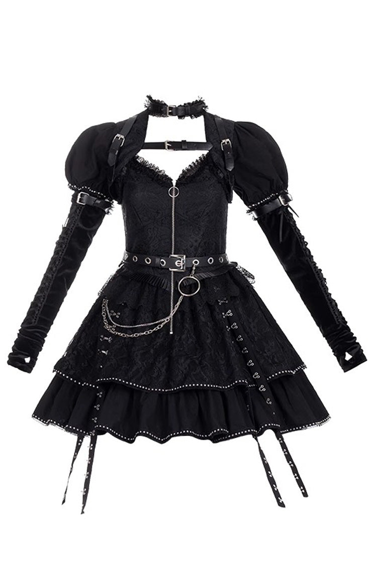 Graphite JSK Dress with Poetic Print and Lace Details