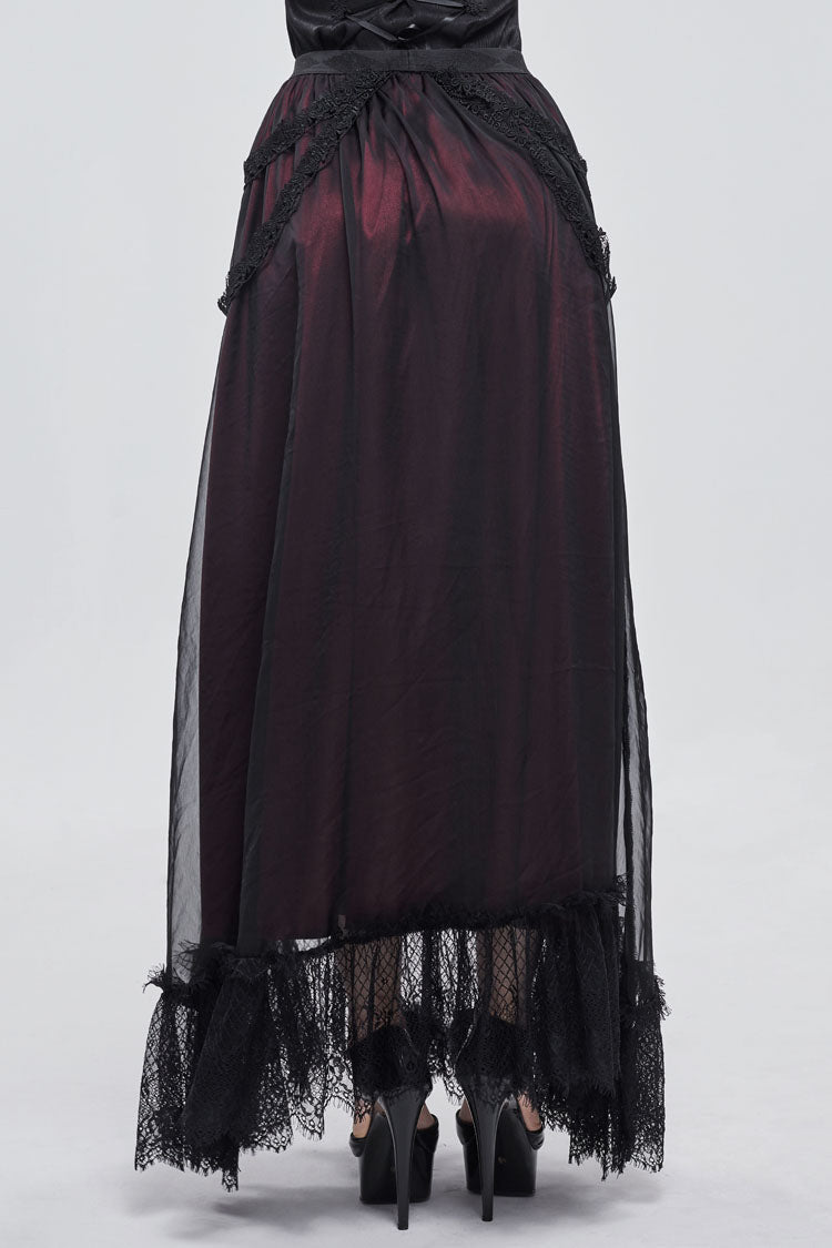 Crimson & Noir Butterfly Pendant Chiffon Gothic Skirt
