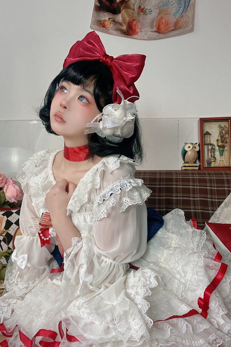 Snow White Ruffle Bow Lace Sweet Lolita JSK Dress, Two Versions