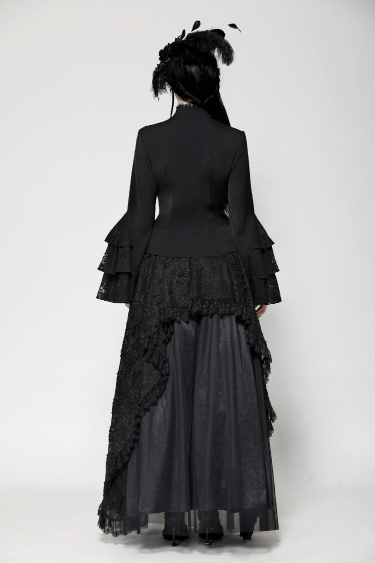 Multi-Layered Ruffled Stand Collar Long Flared Sleeve Gothic Blouse for Women Lace