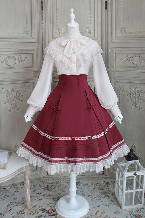 Baroque Manor Bowknot High-Waisted Ruffled Sweet Lolita Skirt, Three Colors