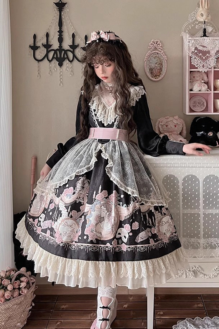 Dark Rose Prologue Print Long-Sleeve Ruffle Sweet Elegant Lolita Dress