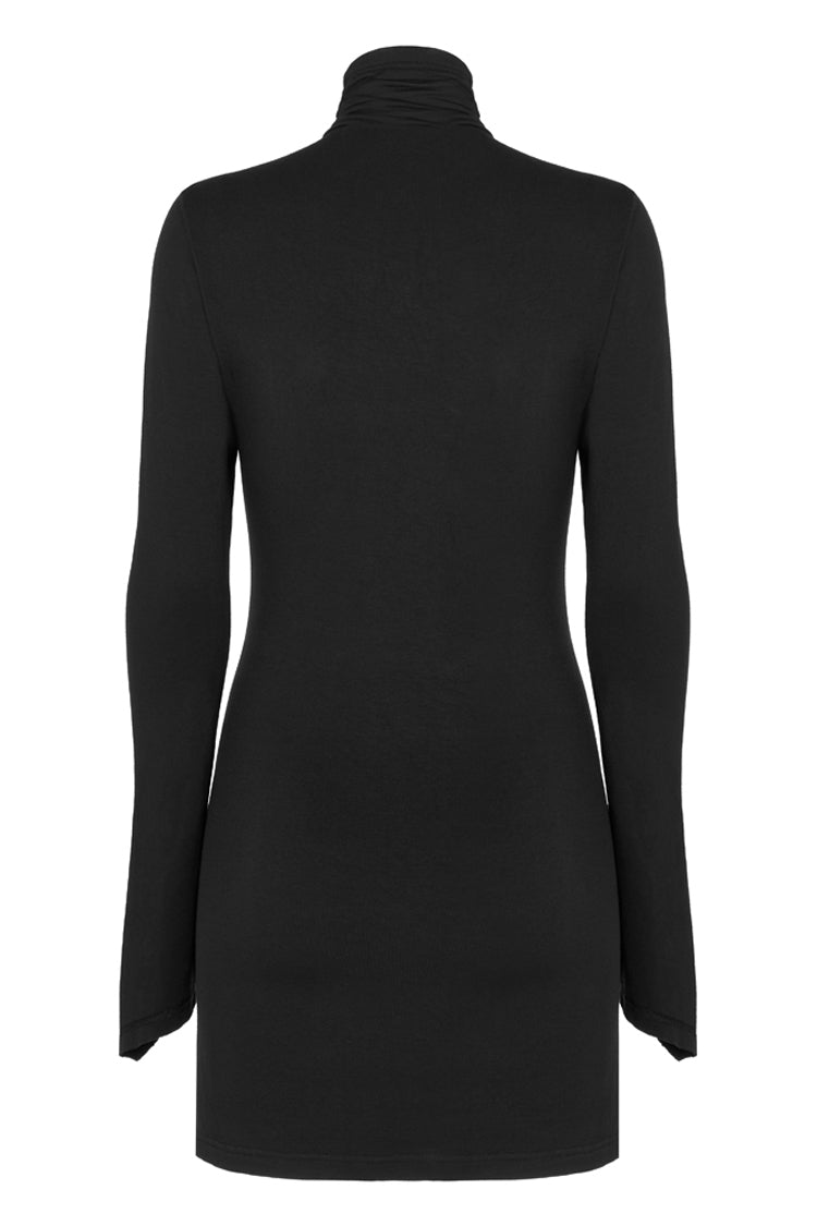 Cashmere Knit Cross Fold Tie High Collar Pleated Punk Dress