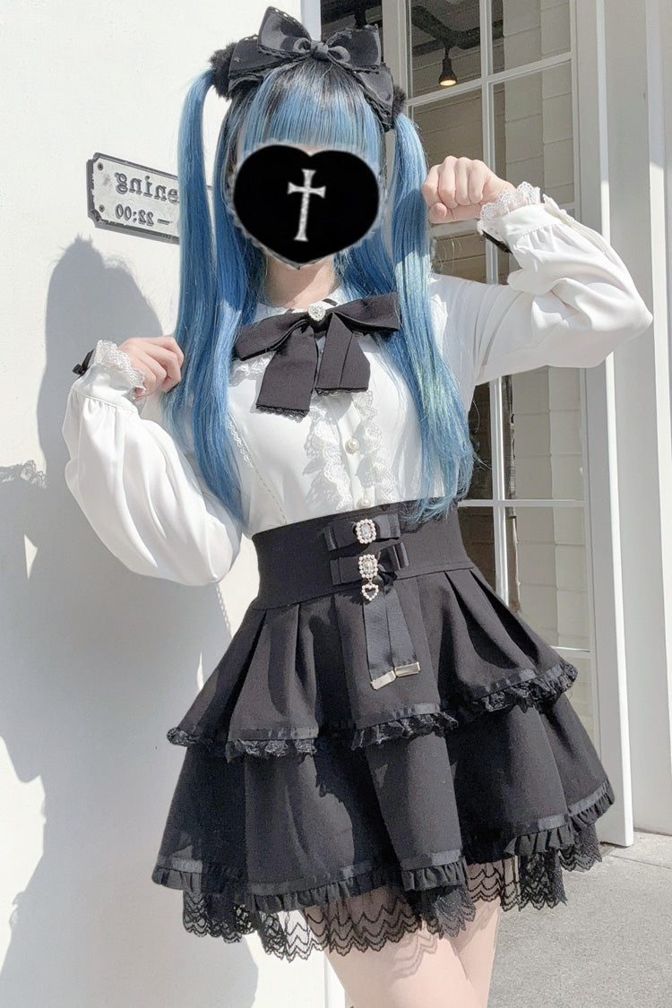 Bunny-Eared Bow and Lace Jirai Blouse in Three Shades