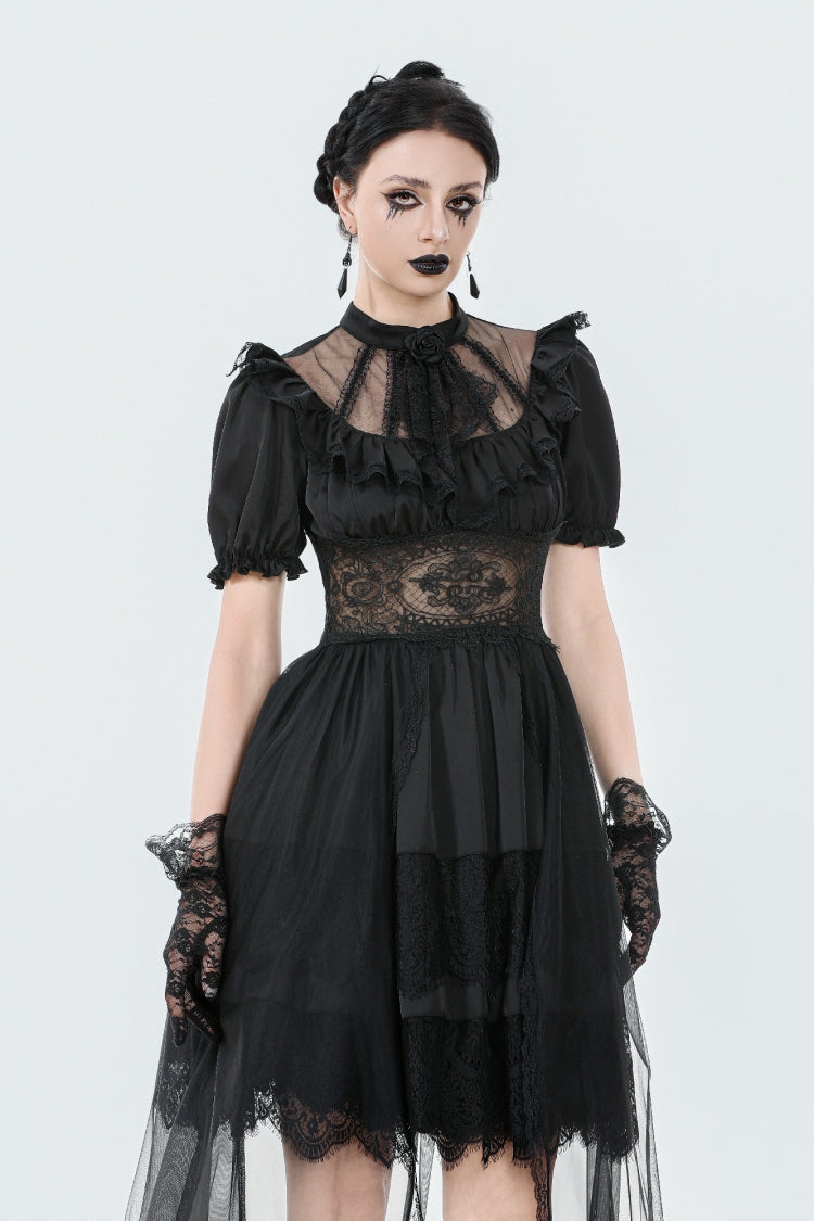 Chiffon Gothic Wedding Dress with High-Low Hem and Layers