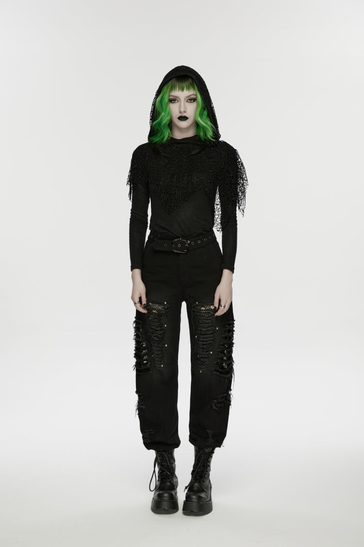 Decadent Denim Pants with Rips and Eyelets for Women
