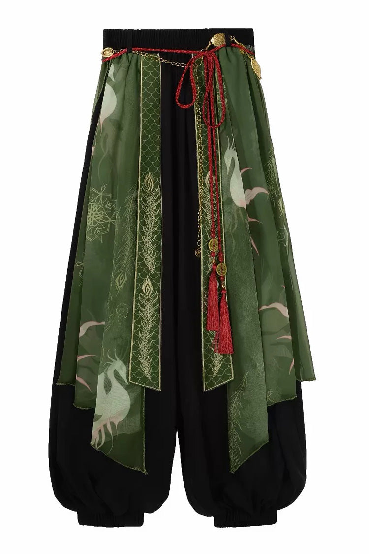 Embroidered Lapel Collar Short Sleeve Wuxia Hanfu Pants Set