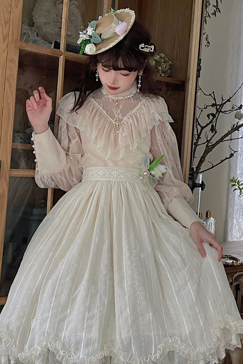 Ivory Tulip Multi-Layer Ruffled Classic Lolita Skirt Dress - Altfashion Shop