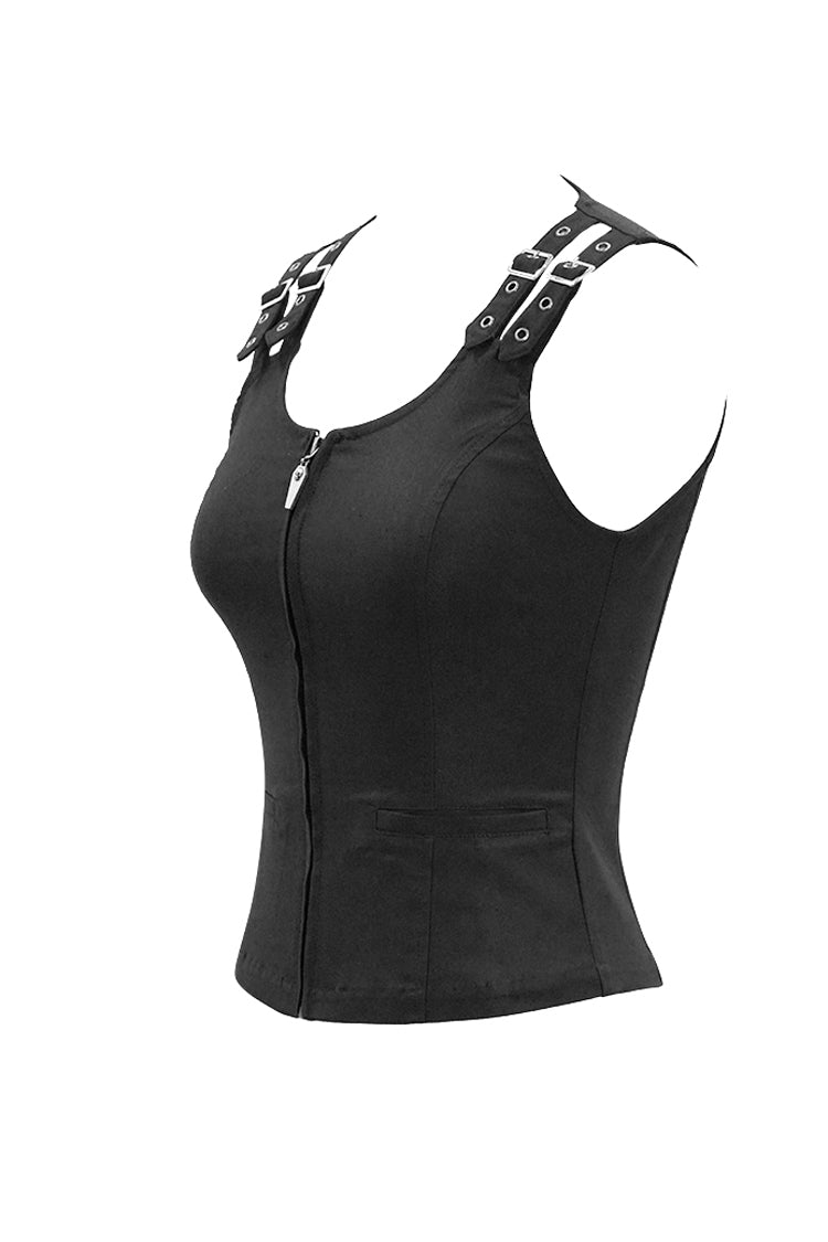 Double Loops Front Backless Punk Waistcoat for Women Lace-Up