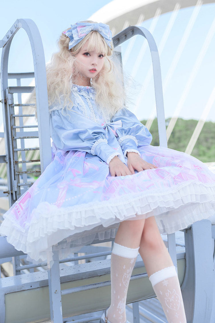 Sky Blue Dreamy Deep Sea Bowknot Long Sleeve Sweet Lolita OP Dress