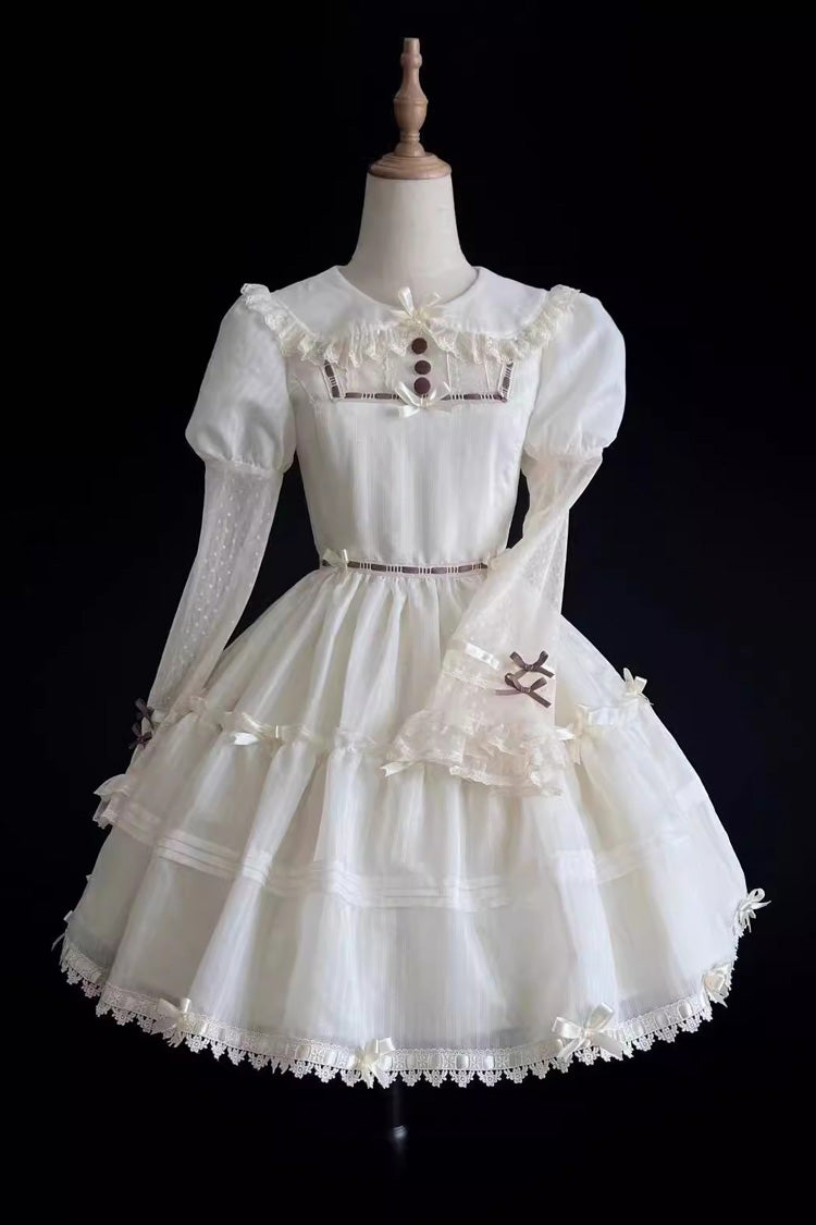 White Lapel Collar Long Sleeve Hollow Sweet Princess Lolita Dress