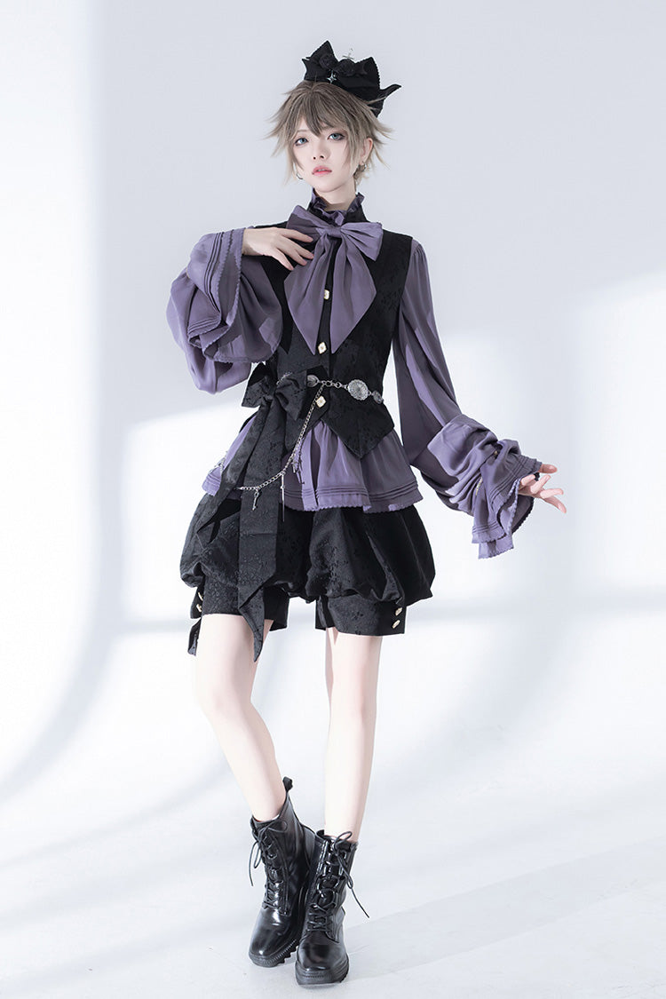 Violet Hunting Rabbits Bow-Trimmed Ouji Gothic Blouse