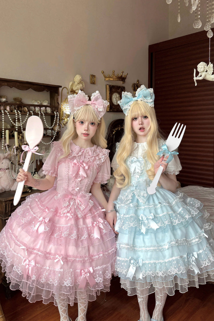 Blue Lotus Butterfly Heart Multi-Layered Ruffle Hanayome Bowknot Lace Sweet Lolita Jsk Dress