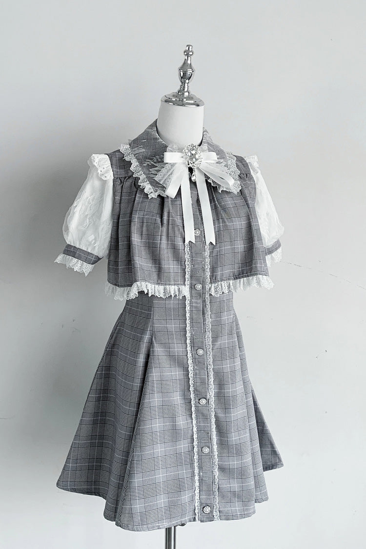 Lapel Collar Lace Short Sleeve Jirai Dress in Three Shades