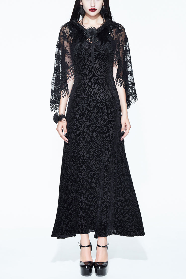 Dark Pattern Velvet Shawl Gothic Slip Dress for Women Lace