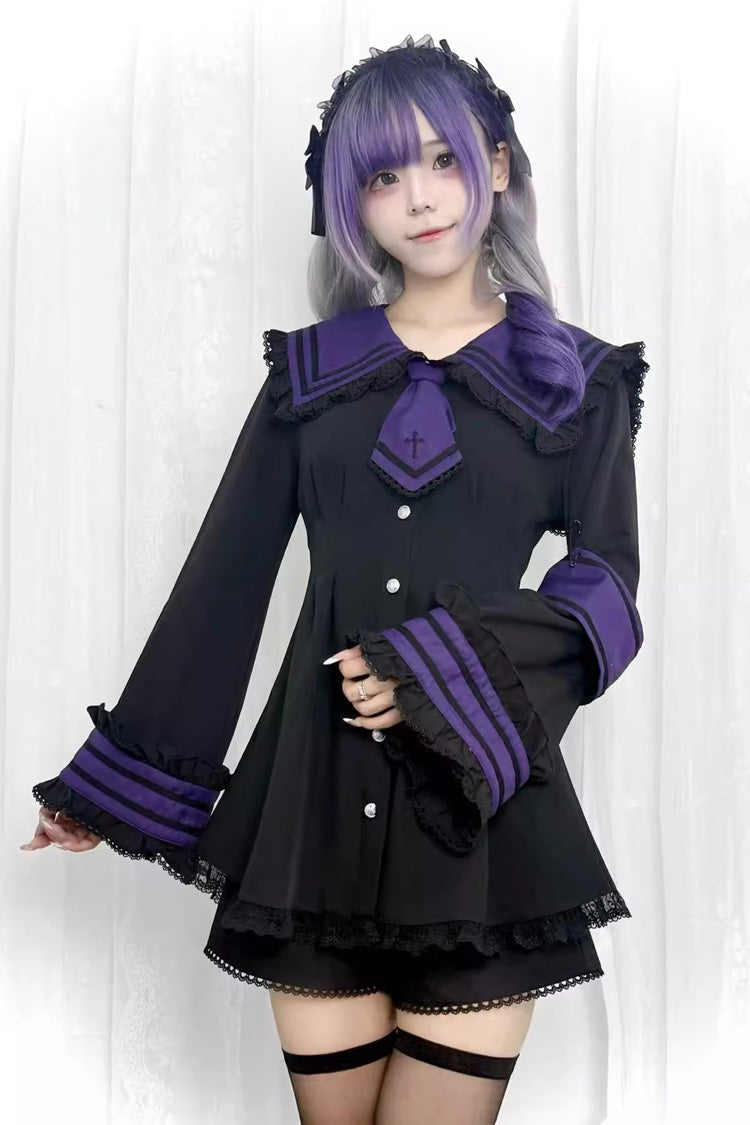Lace Trim Bow Detail Jirai Kei Dress and Shorts Set