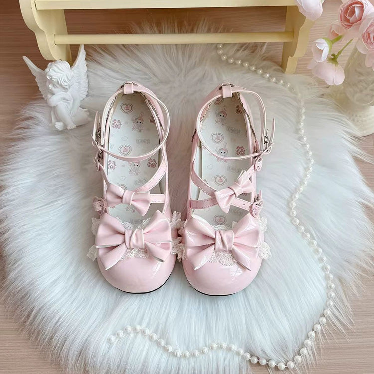 Ribbon Cross Bandage Kitten-Shaped Heel Mid-Heel Pumps - 5 Colors