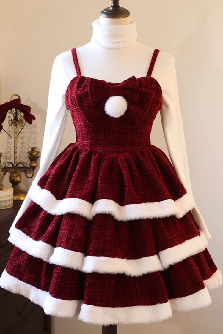 Christmas Carol Triple-Layered Bow Sweet Lolita Jsk Dress