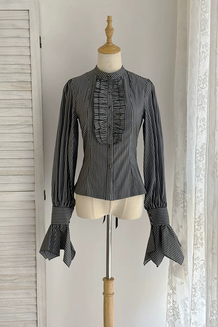 Ivory Manor Point Striped Ruffle Hem Bow Gothic Skirt