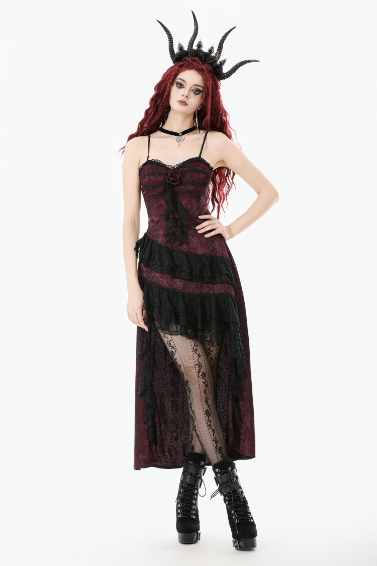 Rose Irregular Multi-Layered Lace Ruffled Gothic Slip Dress Wedding Dress
