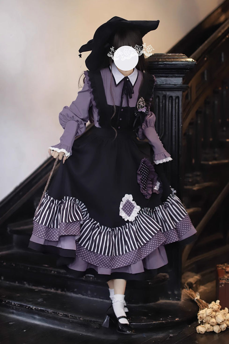 Black Stripe Print Bow Asymmetric Sweet Jumper - Witch Academy