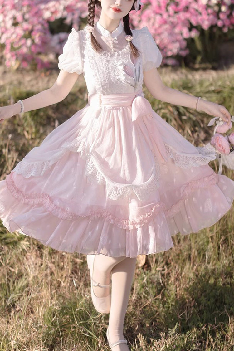 Rose Chinese-Inspired Ruffled Princess Gown